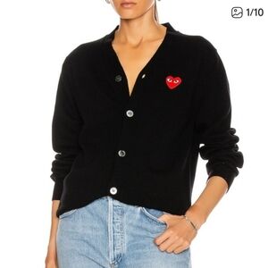 Play Comme De Garcons Button Up Heart Sweater Cardigan Size Large